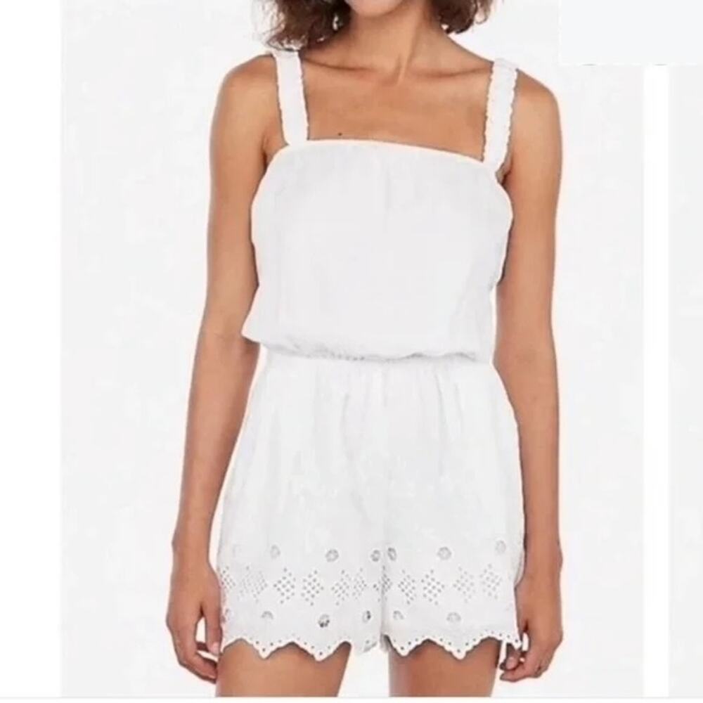 Express White Floral Eyelet Lace Trim Sleeveless Romper Playsuit XS